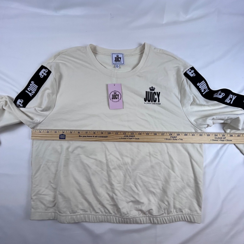 Juicy by Juicy Couture NWT Ivory Long Sleeve Sweatshirt Sz XL Black Stripe - Picture 12 of 14
